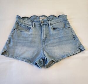 Frame Light Wash Scallop Waist Denim Shorts 28
